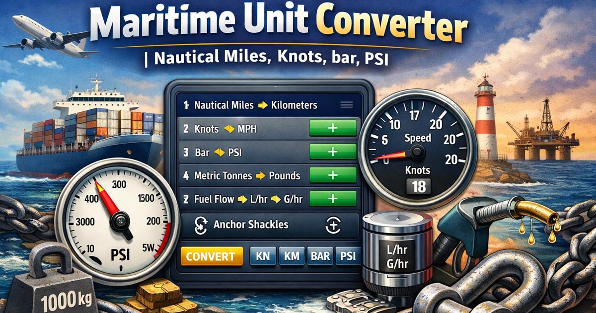 Nautical Conversion Table Maritime Unit Converter — Nautical Miles, Knots, bar, PSI | MaritimeCalc